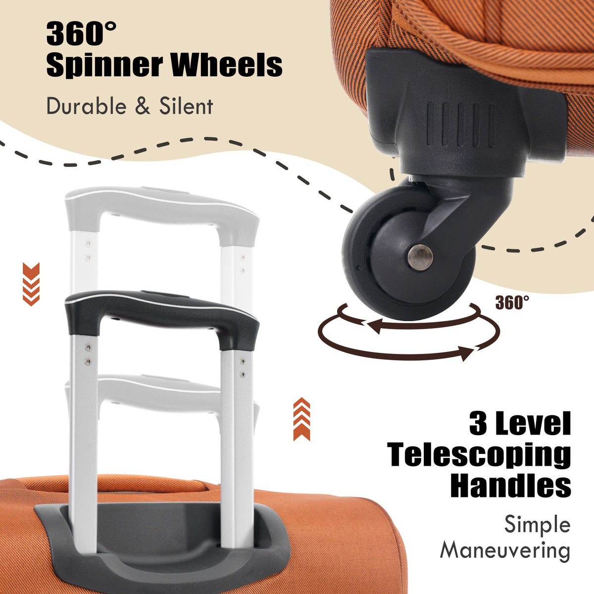 Softside Luggage Expandable 3 Piece Set Upright Spinner Lightweight Travel Suitcase 22" / 26" / 30" - Orange