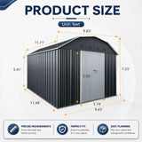 10 Ft X 12 Ft Outdoor Metal Storage Shed With Arch Roof With Lockable Doors For Backyard Garden Patio Lawn - Black