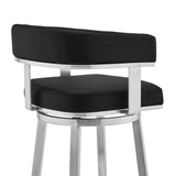 Lorin - 30" Faux Leather And Brushed Stainless Steel Swivel Bar Stool - Black