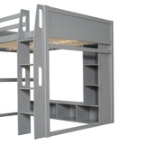 Gaming Loft Bed With Desk, Multi Storage Shelves, LED Lighting, And Hanging Clothes Rack