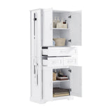 Tall Bathroom Storage Cabinet With 4 Doors 3 Drawers Adjustable Shelves - White