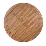 5-Piece Outdoor Acacia Wood Round Dining Set Beige Cushion