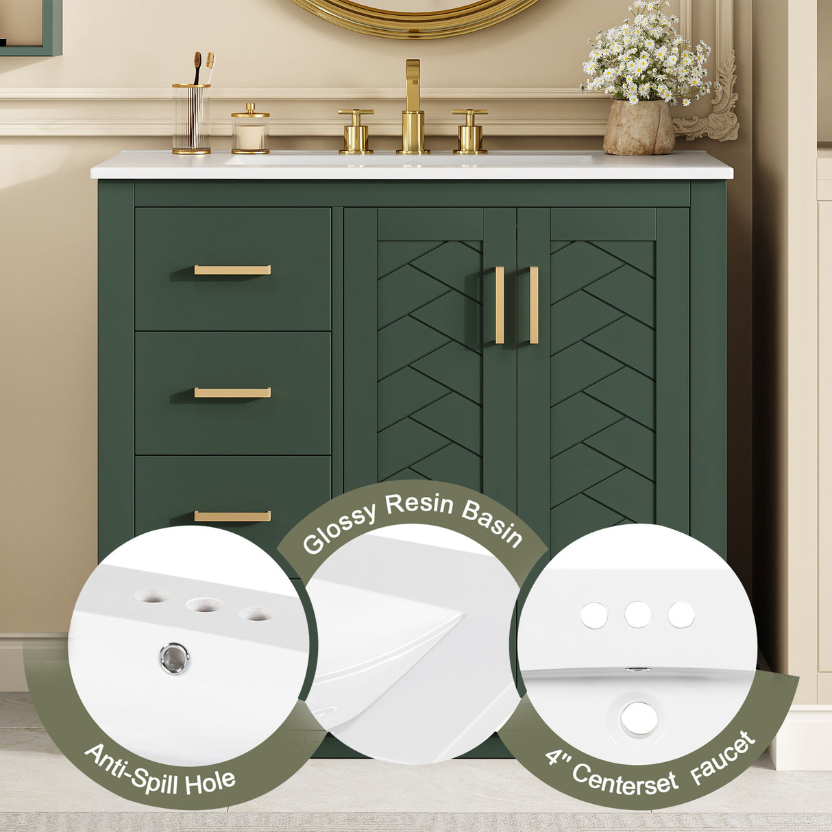 Bathroom Vanity With Sink Combo, Storage Cabinet, Freestanding Set With 3 Drawers & Soft Closing Doors