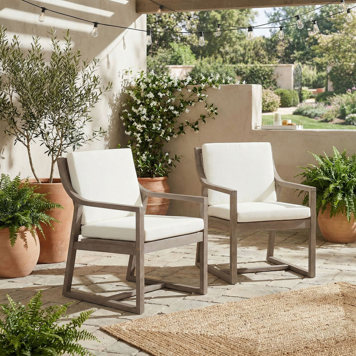 Outdoor Chair Set With Frame And Cushion For Patio - Brown