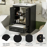 Bathroom Vanity With Ceramic Sink Combo, Modern Freestanding Storage Cabinet With Silver Handles
