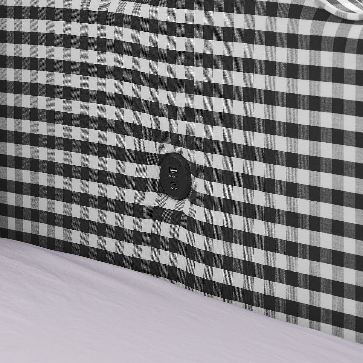 Gingham Daybed With USB Charging Port, Wave-Shaped Design