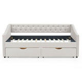 Upholstered Tufted Daybed With 2 Drawers, Waved Arms