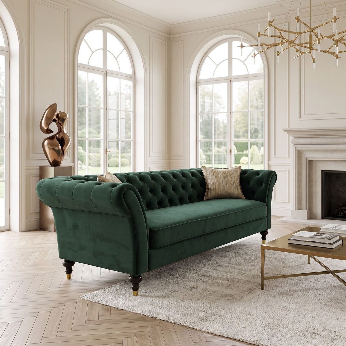Chesterfield Sofa, 3 Seat Couch With Deep Button Tufted Back, Rolled Arms