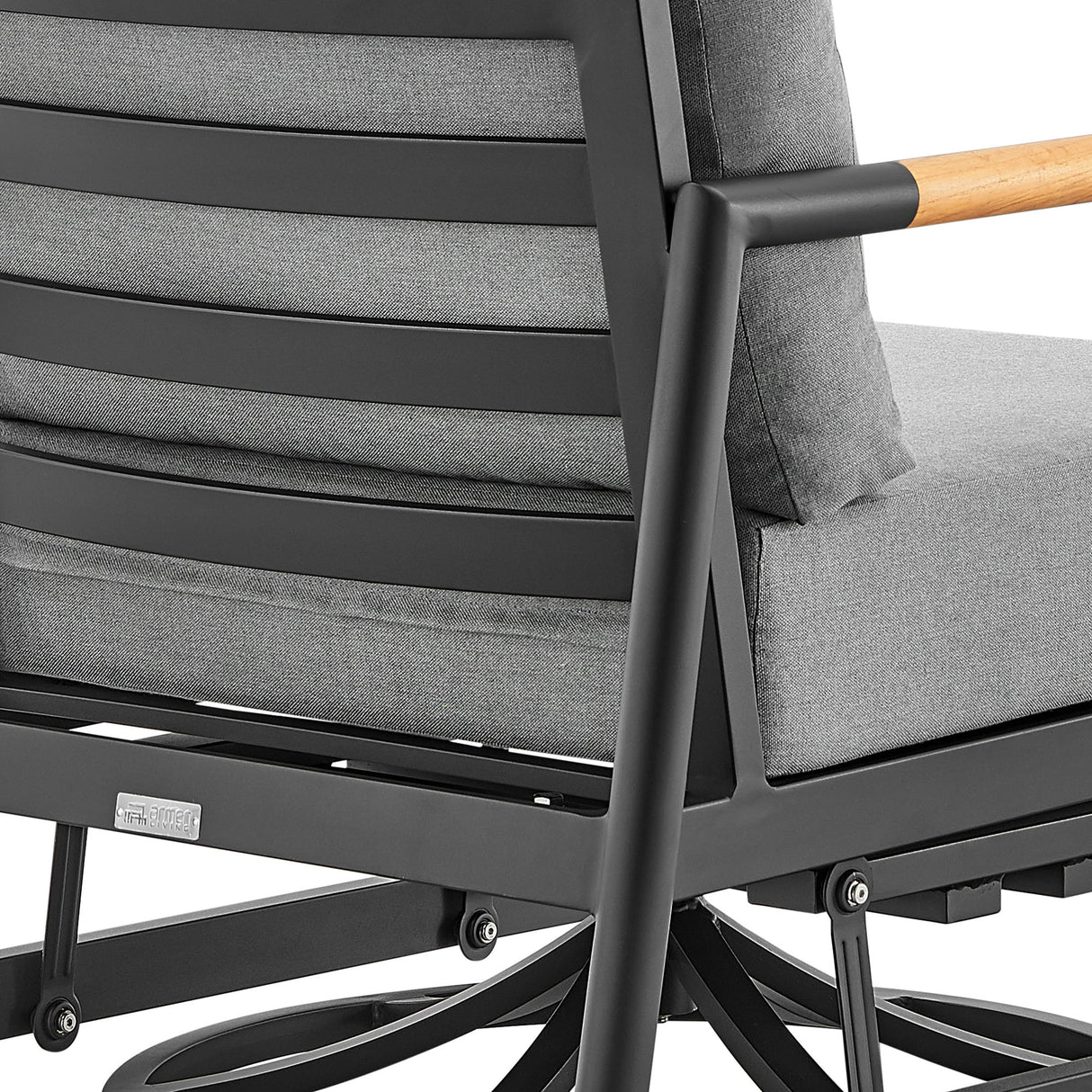 Royal - Outdoor Patio Swivel Glider Lounge Chair - Black Aluminum And Teak Wood With Cushions