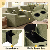 Modular 5 Seat U-Shape Sectional Sofa With Chaise Lounge, Built In Cup Holders And Storage Drawer