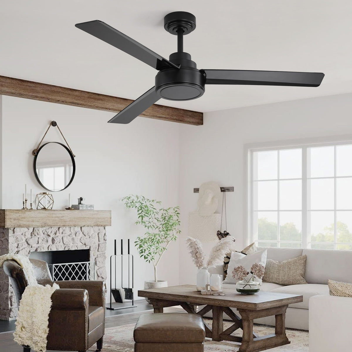 52" Ceiling Fan With Remote Control, 6 Speed Reversible DC Motor, 3 Blades