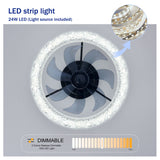 LED Light Source And Remote Control, 3000 - 6500K Dimmable Flush Mount LED Fan Light, 6 Speeds, Quiet DC Motor For Living Room - Matte Black