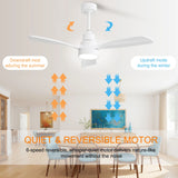 48" Ceiling Fan With Dimmable 3Cct LED Light, DC Motor, Reversible - White