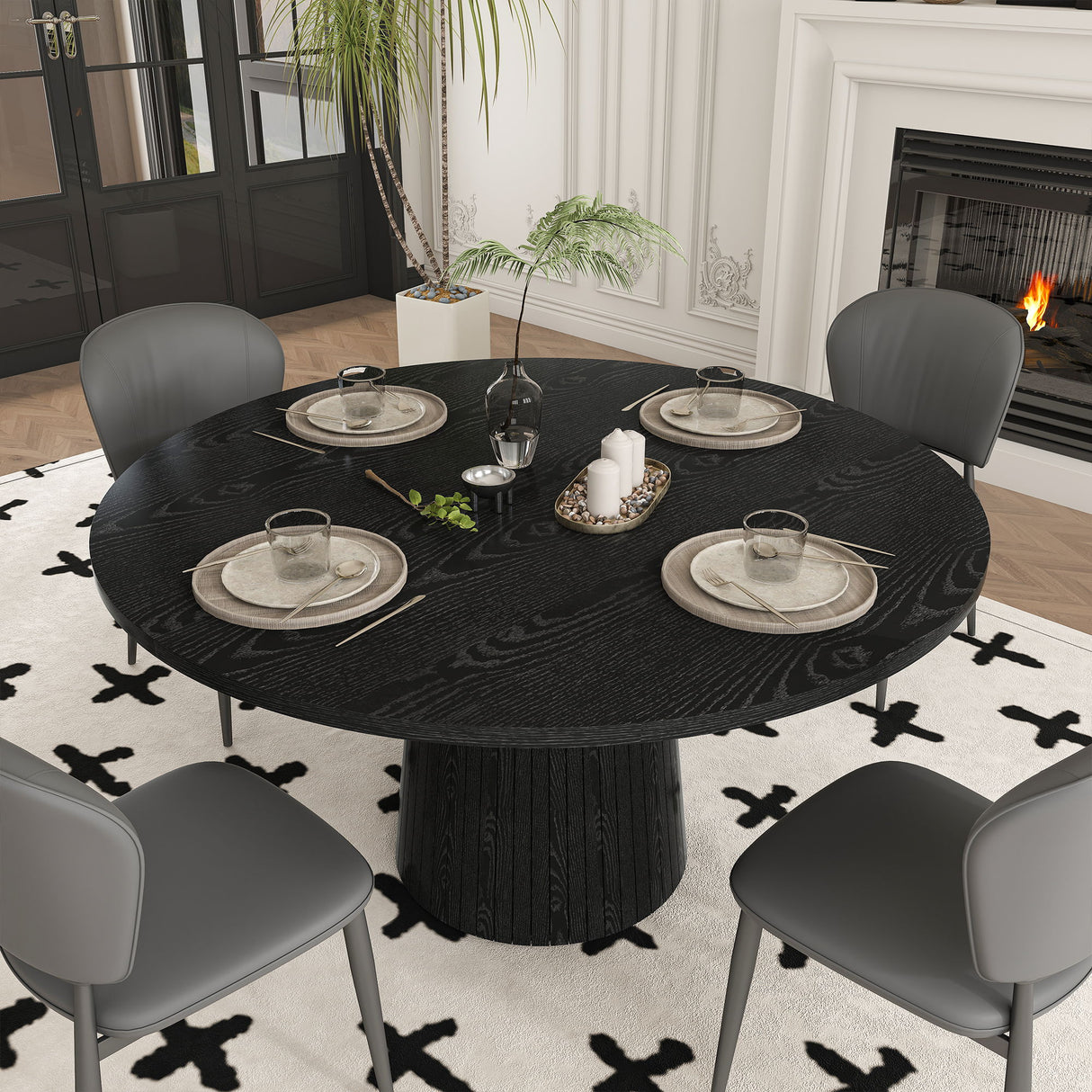 Round Dining Table With Strip Base