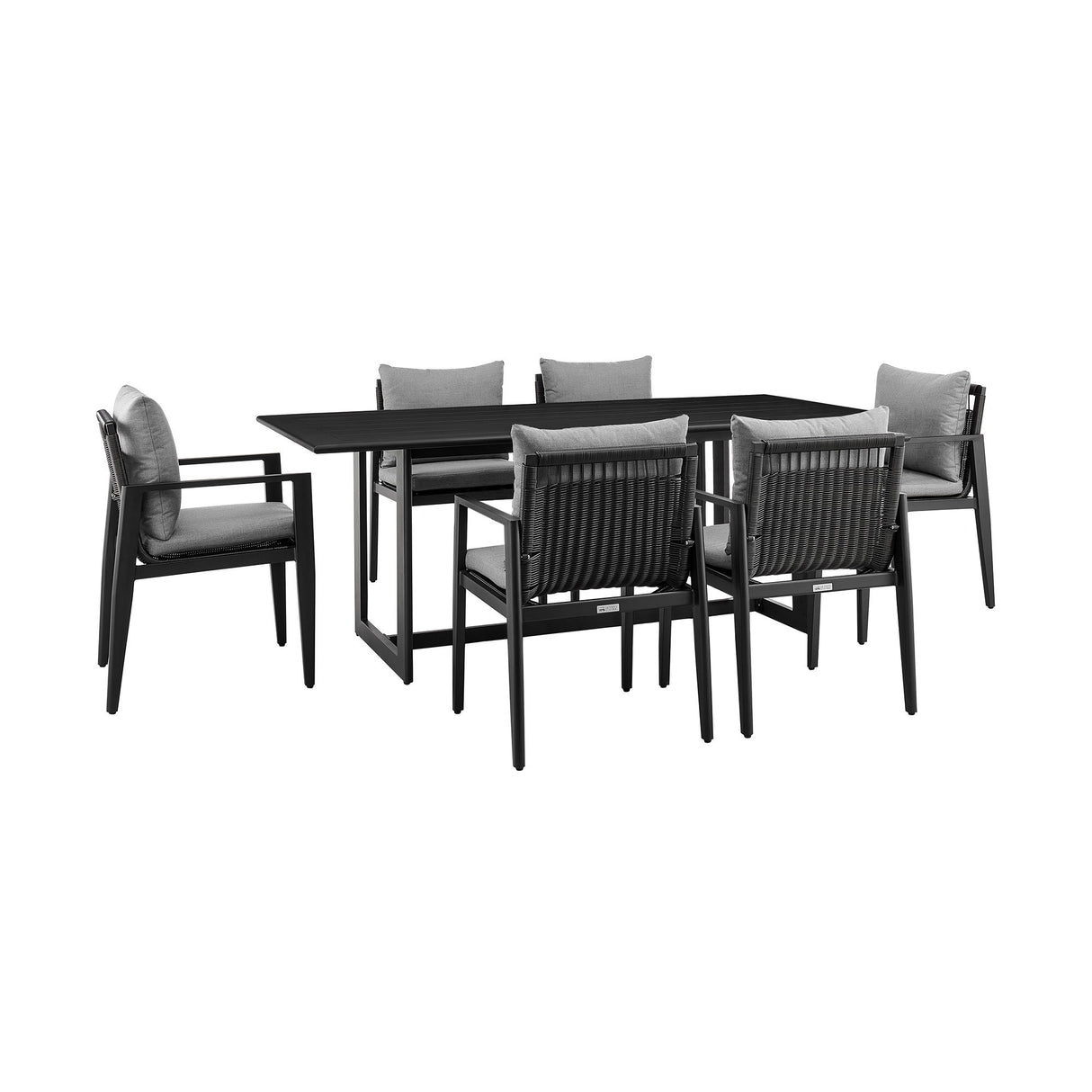 Cayman - Outdoor Patio 7-Piece Dining Table Set In Aluminum With Gray Cushions