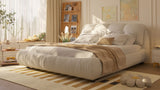 Luxury Upholstered Platform Bed With Oversized Padded Backrest And Solid Wood Frame