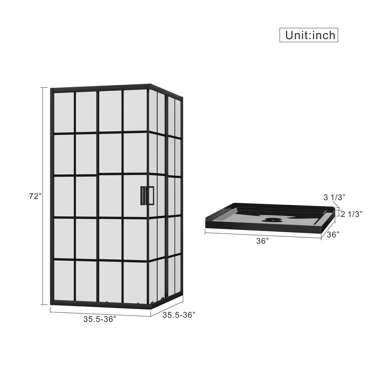 Corner Shower Enclosure, Double Sliding Door, Base - Matte Black