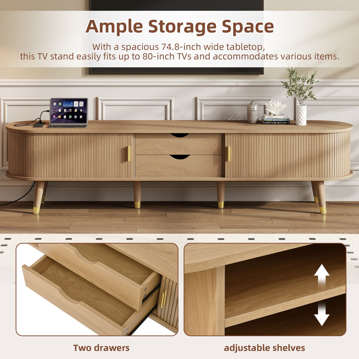 TV Stand & Coffee Table Set With Charging Station