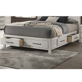 Transitional Bed With Smooth Gliding Drawers, Built In Lights, Open Headboard Shelves