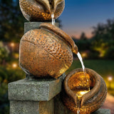 4 Tier Outdoor Water Fountain With Warm LED Lights For Patio - Brown / Tan