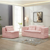 Multi Functional Sectional Sofa Bed With Independent Chaise Lounge And Functional Blanket, Convertible King Size Bed, Deep Seat - Baby Pink