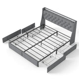 Platform Bed Frame With RGB LED Lights, Charging Station, Storage Headboard & 4 Underbed Drawers