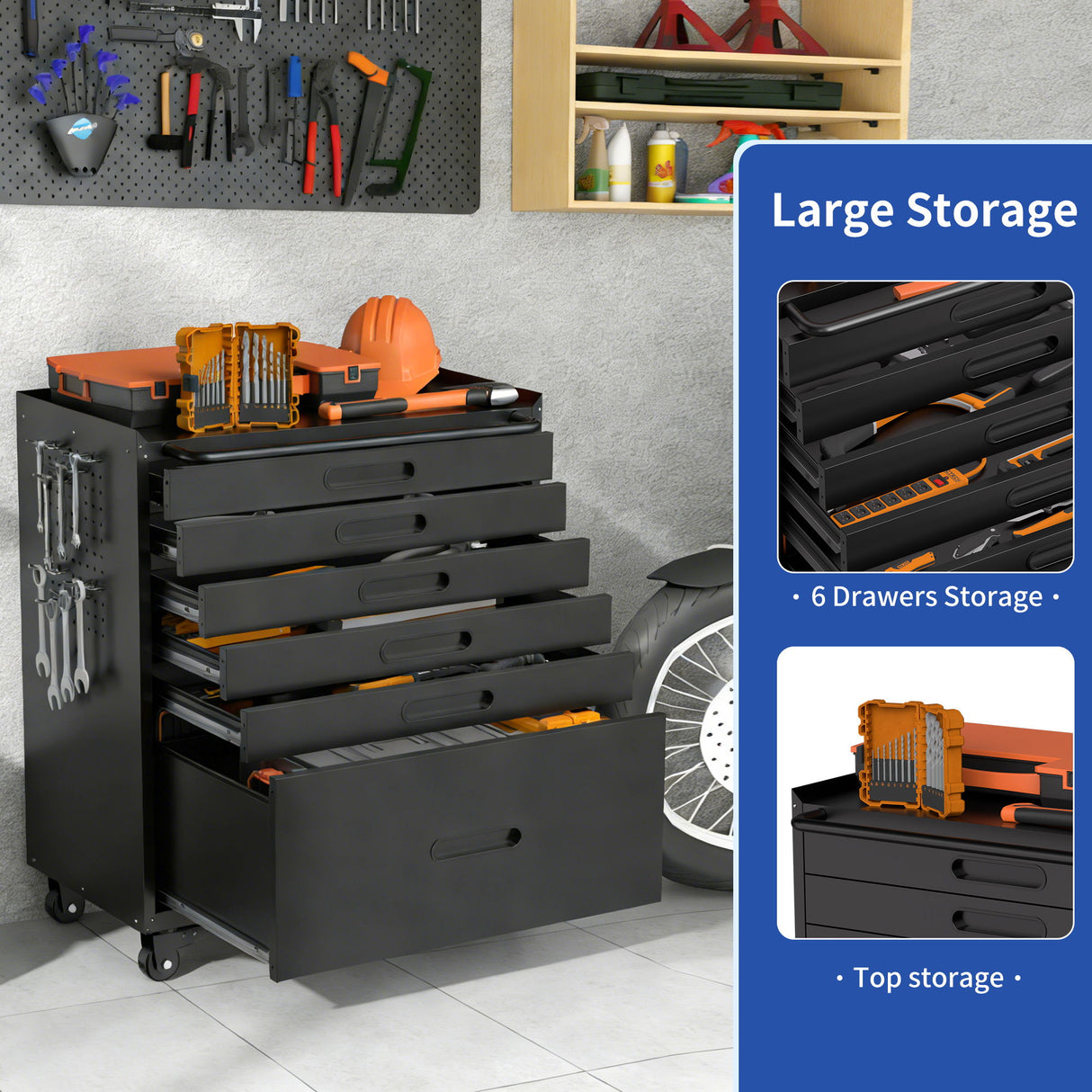 Rolling Tool Cabinet Heavy Duty Garage Storage With Lockable Doors