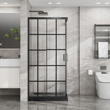 Corner Shower Enclosure, Double Sliding Door, Base - Matte Black
