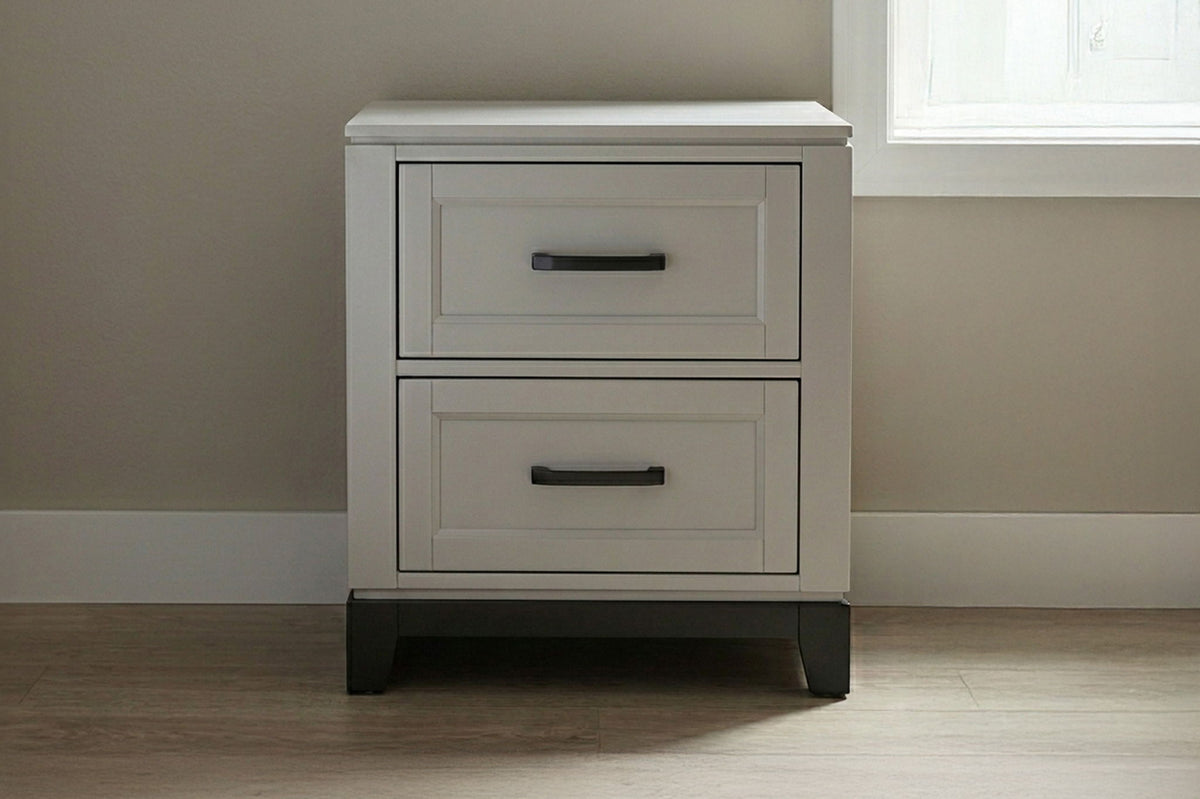 Bedside Table White And Gray 1 Piece Nightstand, 2-Drawers Storage Bedroom Furniture Transitional Style