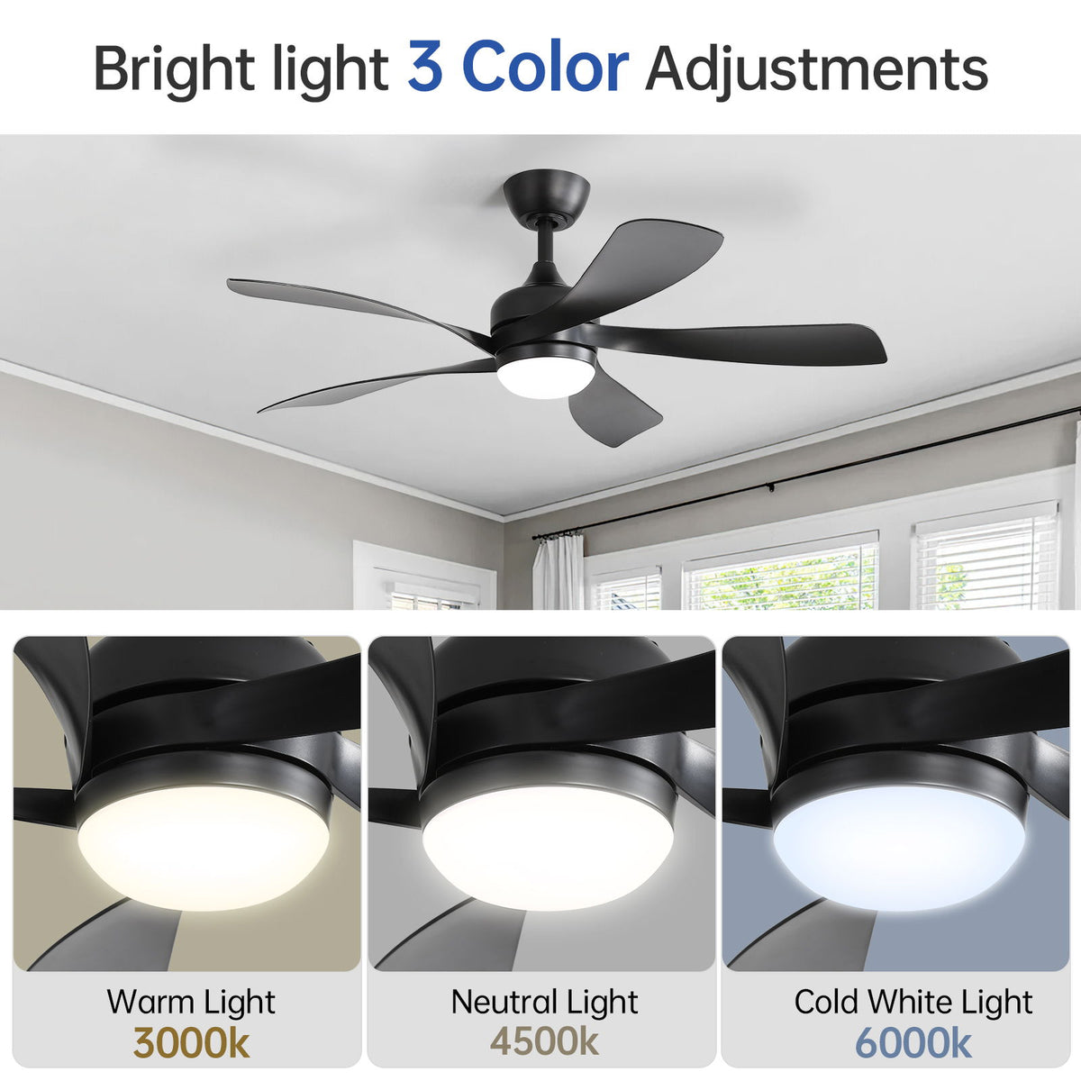 45" Ceiling Fan With DC Motor Smart App Control Quiet Reversible Operation Dimmable Lighting And Timer