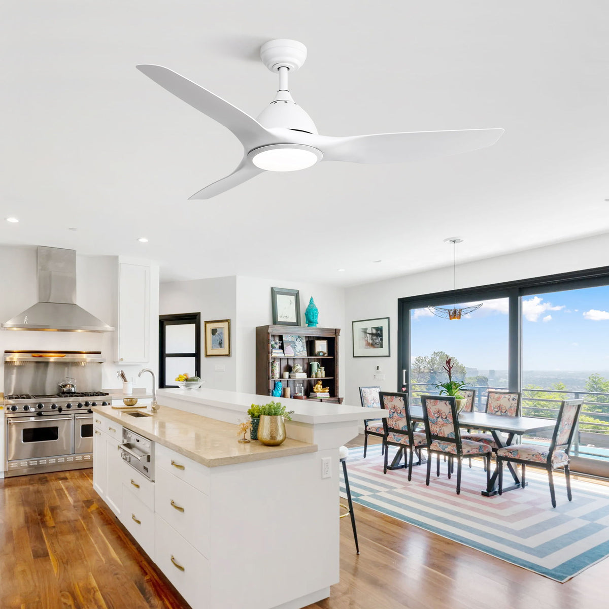 Ceiling Fan With Remote Control And LED Light, Blades, Reversible DC Motor For Indoor / Outdoor Use - White
