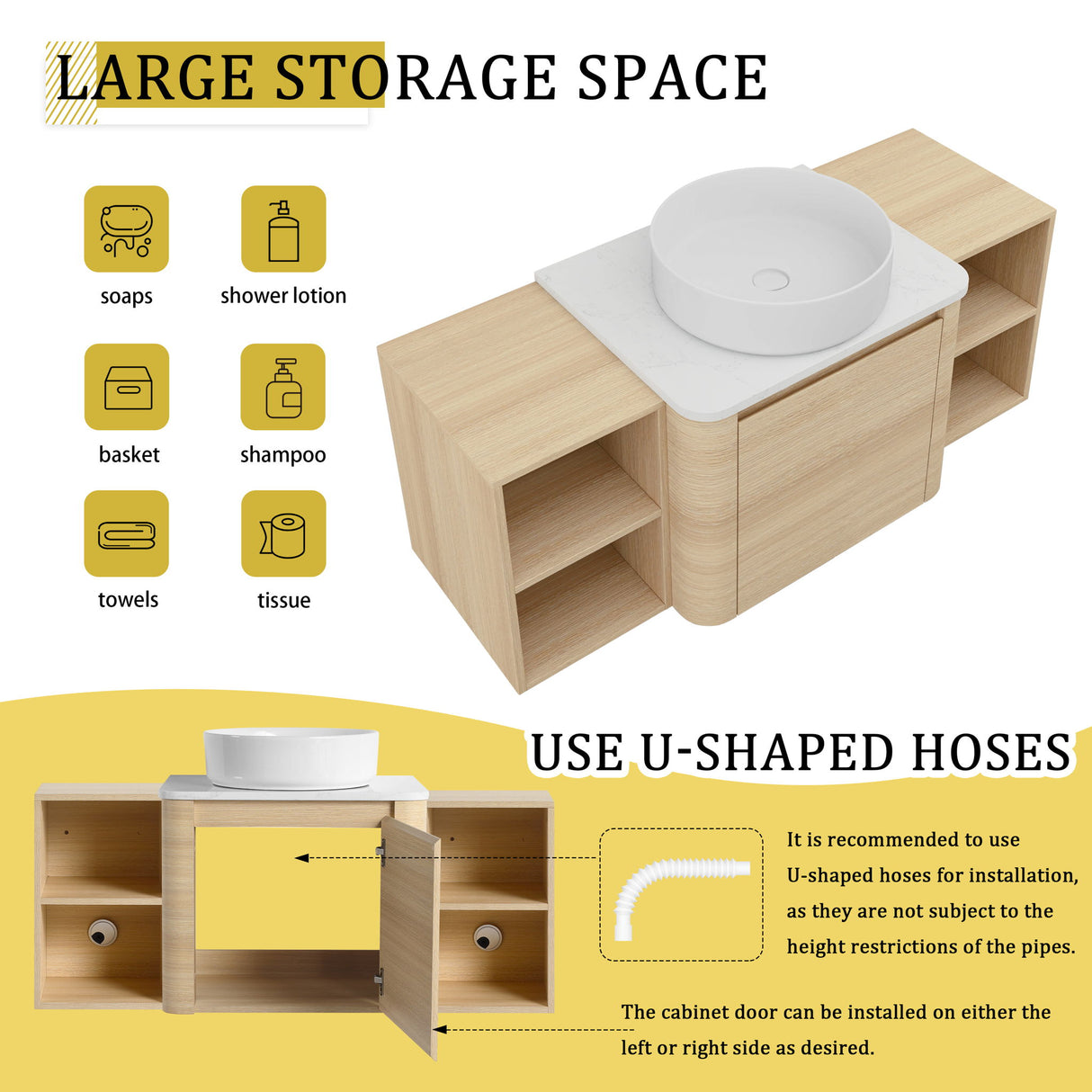 Mounted Bathroom Vanity With Art Sink, 2 Storage Shelves, Soft Close Door