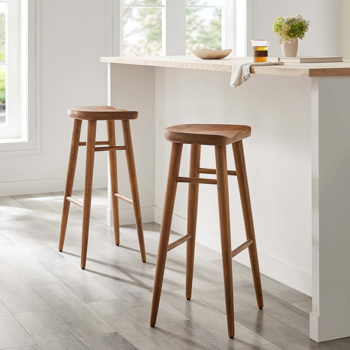 Backless Solid Mango Wood Saddle Seat Bar Stools Set of 2 - Stools available at Alpine Outlets in Denver