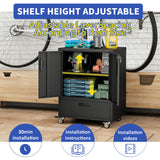 Mobile Tool Cart With Lockable Casters, Heavy-Duty Storage Organizer - Black