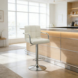 Adjustable Swivel Arm Bar Stool With Cushion - White