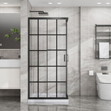 Corner Shower Door, Shower Enclosure With Dual Sliding Doors - Matte Black
