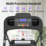 Foldable Electric Treadmill With 2.5Hp Motor, 12Km / H Speed, 3 Incline Levelstooth Music, Heart Rate Sensor, Spacious Running Belt For Indoor - Black