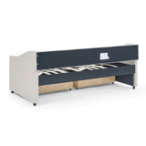 Upholstered Tufted Daybed With 2 Drawers, Waved Arms