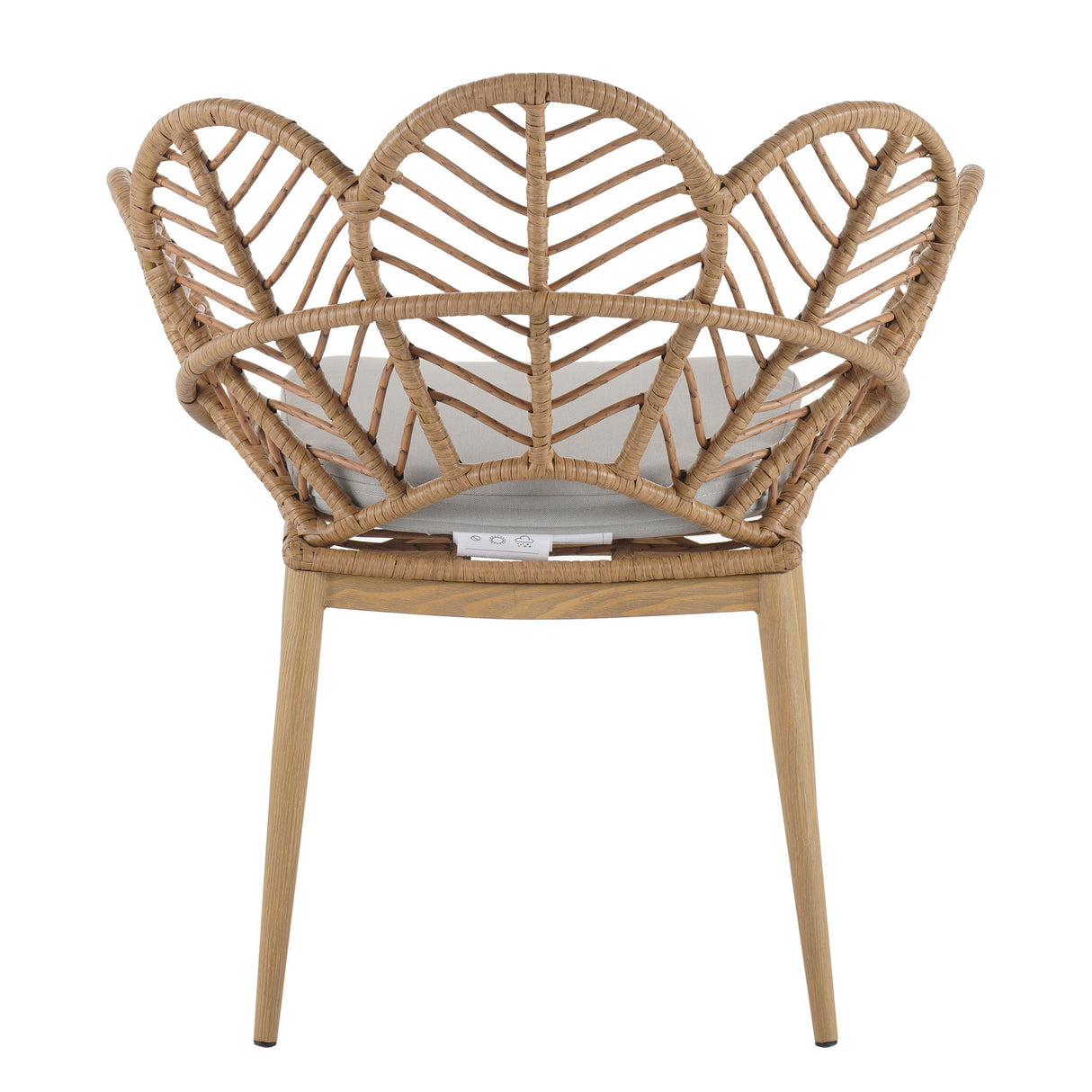 Kirk - Outdoor Wicker Peacock Shape Papasan Style Chair, Teak Finished Leg (Set of 2) - Beige / Light Brown / Light Teak