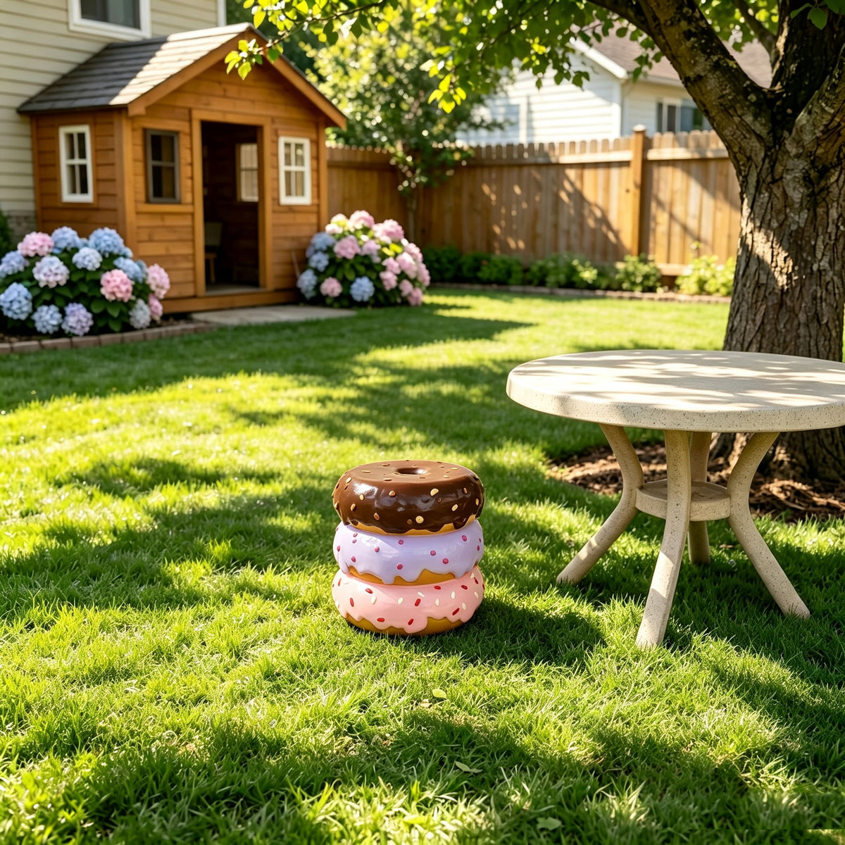 Stacked Donut Stool With Sprinkles Detail, Figurine Seat For Indoor Outdoor Decor - Light Natural