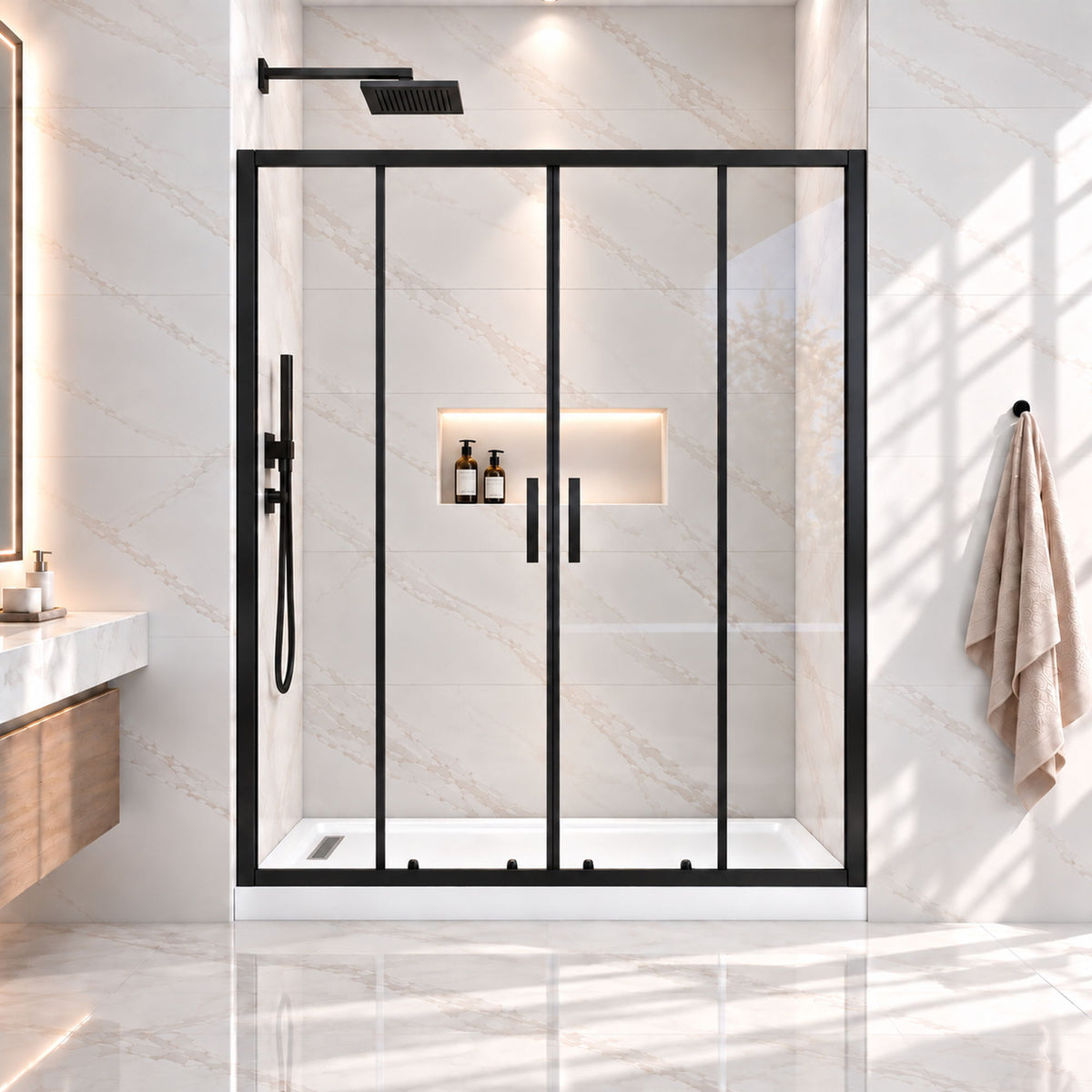 Double Framed Sliding Shower Door - Matte Black