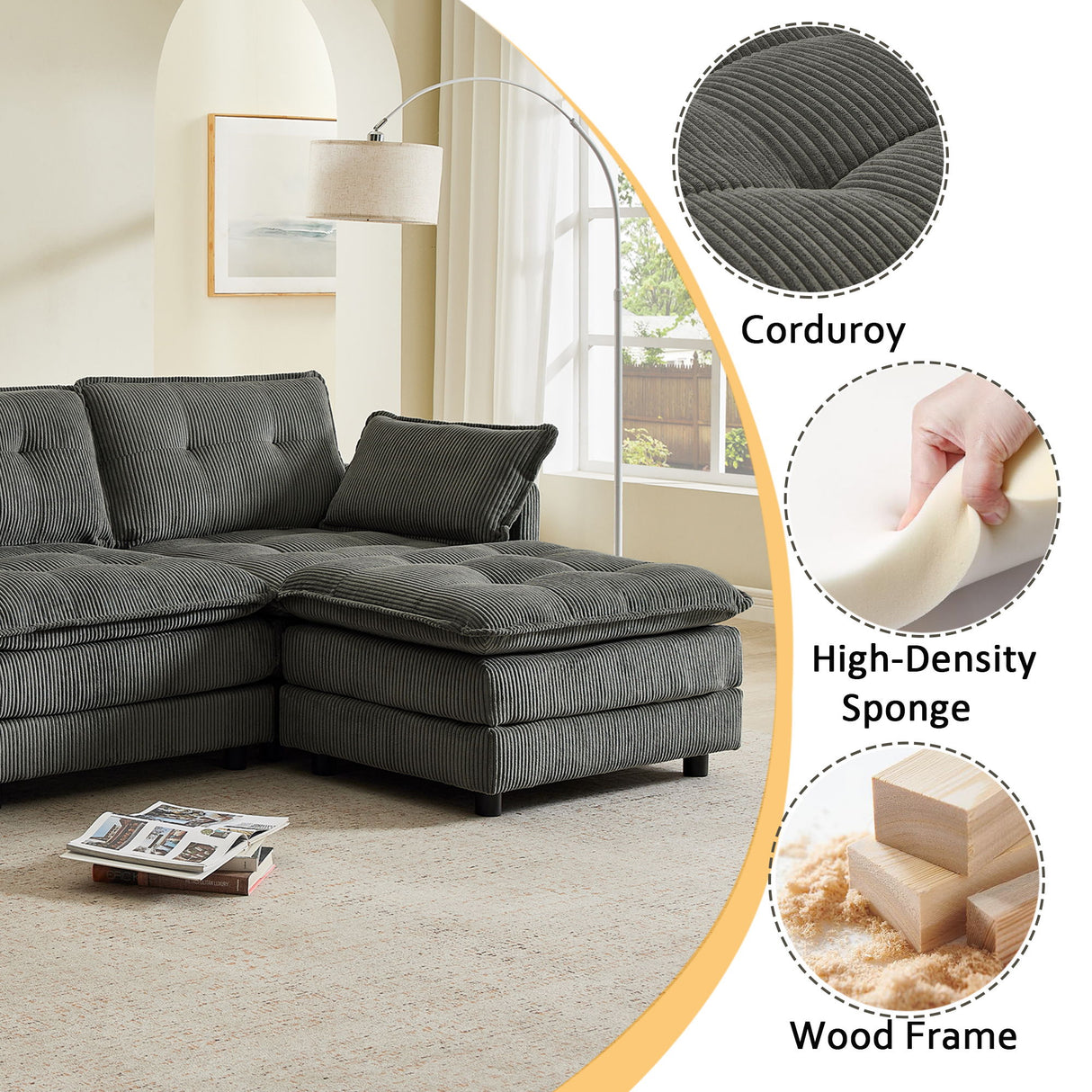 Oversized Modular Sectional Sofa With Multi Functional Console