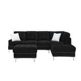 L-Shaped Sectional Sofa With Chaise And Storage Ottoman, Includes 2 Pillows