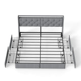Platform Bed Frame With RGB LED Lights, Charging Station, Storage Headboard & 4 Underbed Drawers