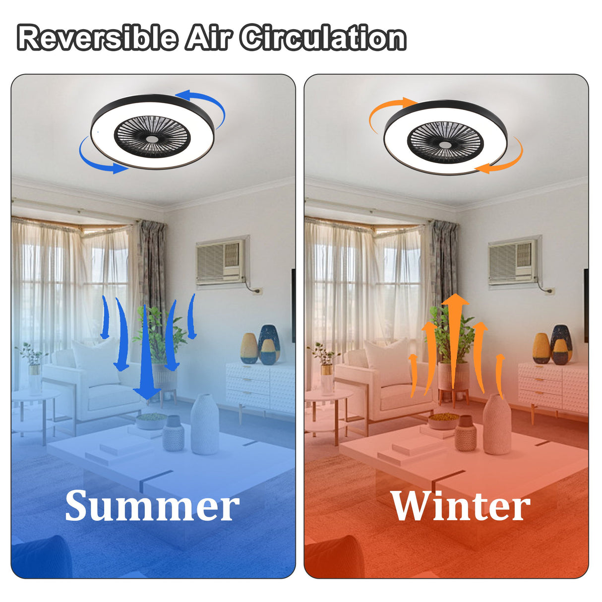 Bedroom Ceiling Fan With Remote Control, Dimmable LED Light, 8 Blades, Reversible Dc Motor - Black