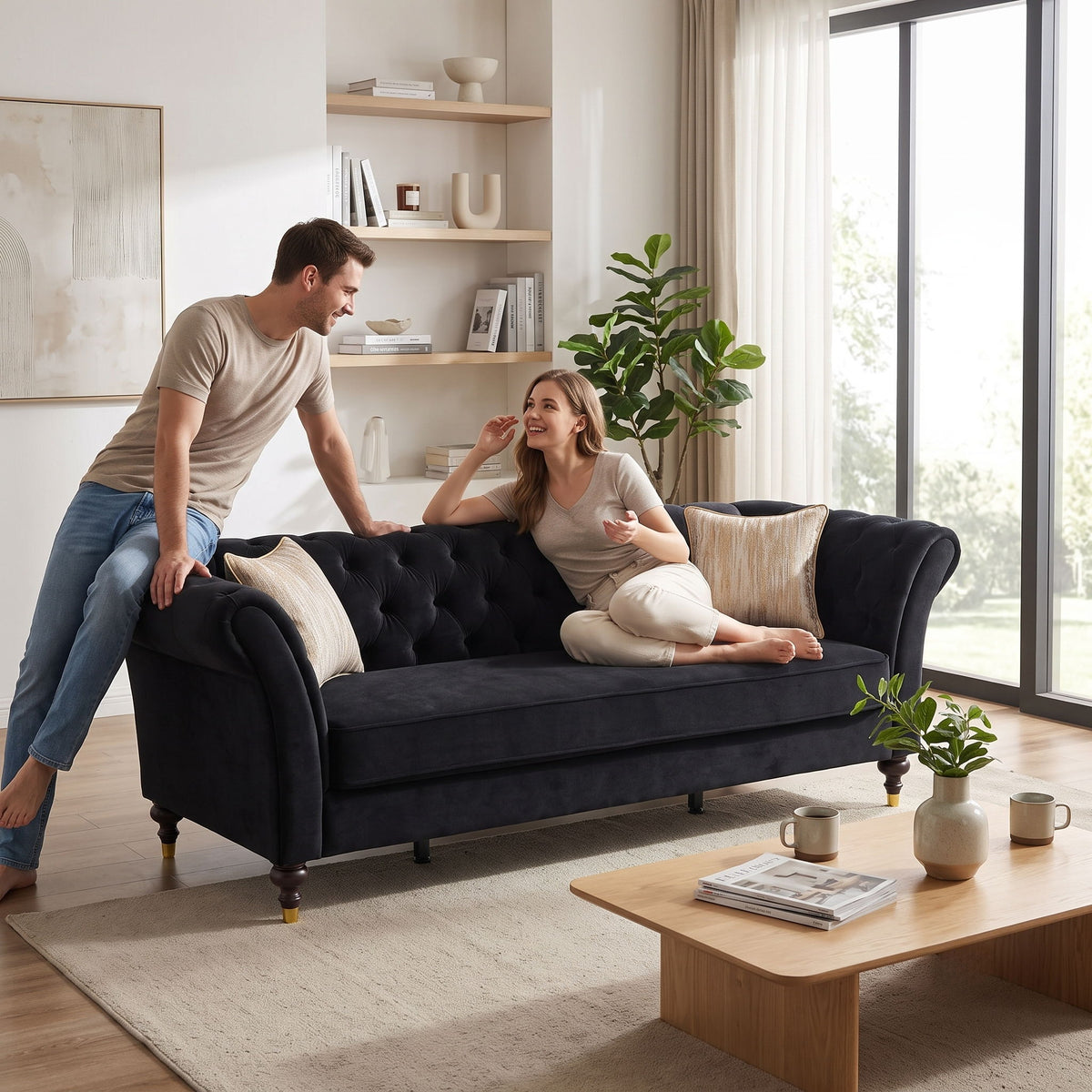 Chesterfield Sofa, 3 Seat Couch With Deep Button Tufted Back, Rolled Arms