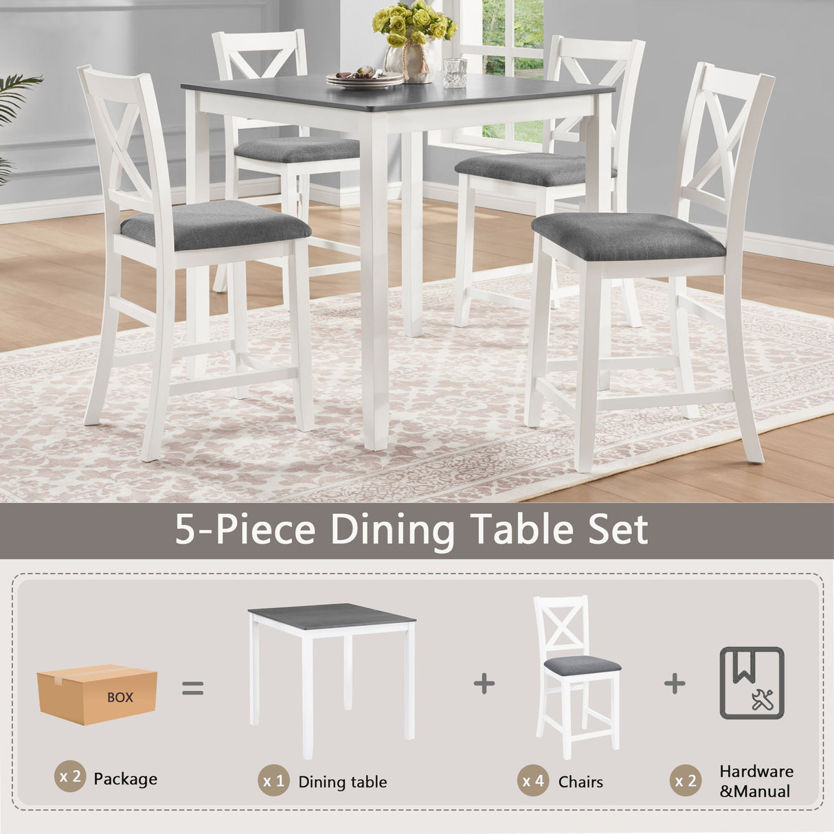 5 Piece Counter Height Dining Table Set With 4 Chairs