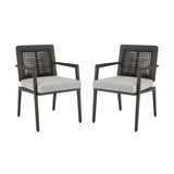 Avila - Outdoor Dining Chair With Woven Rattan Back Aluminum Frame And Cushion (Set of 2) - Dark Bronze / Silver Ash