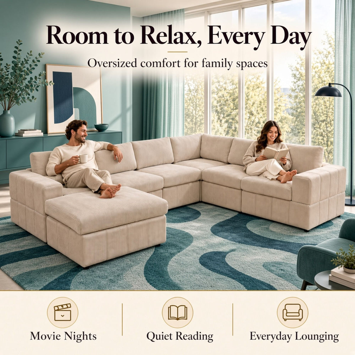 Modular Sectional Sofa, Reversible Set