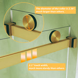 Frameless Double Sliding Shower Door, Tempered Glass, Explosion Proof Film, Square Tube Track - Brushed Gold